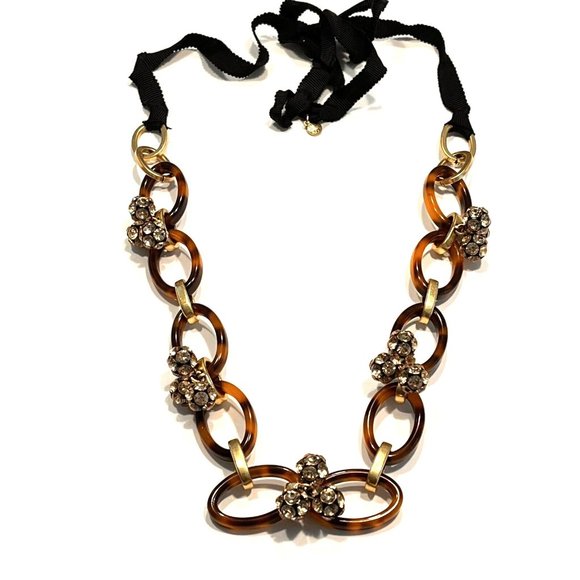 J CREW Statement Necklace Belt Faux Tortoise Lucite Rhinestone Links 18"-51" - Picture 3 of 9